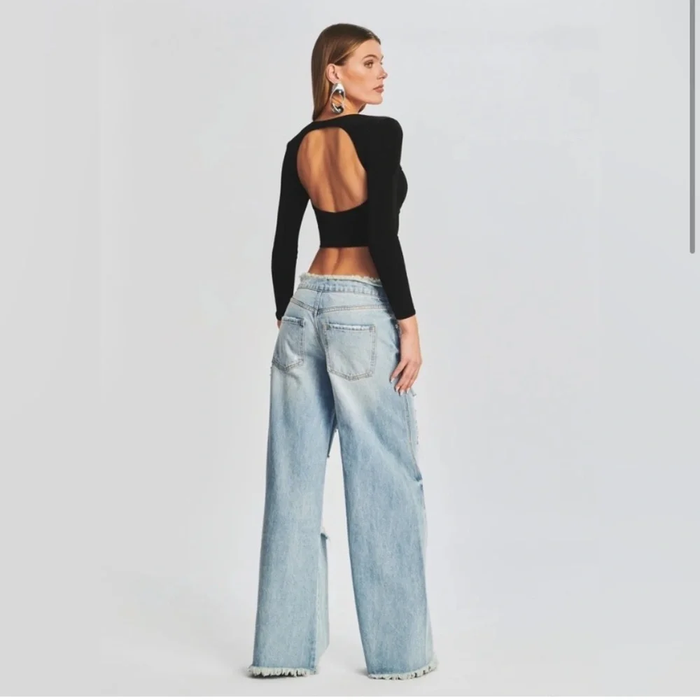 SER.O.YA Quincey Long Sleeve Crop Top in Black Shimmer